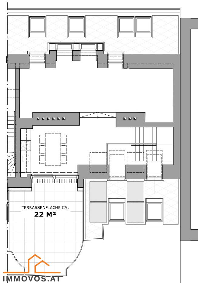 Plan der Wohnebene mit Küche