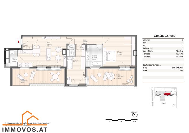 HOCHWERTIGE WOHNUNG IN GEFRAGTER LAGE: 3-ZIMMER WOHNUNG MIT 2 GROSSEN DACHTERRASSEN je 20 m&#178; * SMART OUTDOOR GARDENING * SMART HOME * AM UFER DER DONAU * Optional 2 KFZ - ABSTELLPL&#196;TZE * /  / 1020 Wien 2.,Leopoldstadt / Bild 6