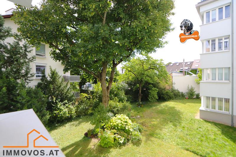 Ausblick aus dem Wohnbereich in den Garten nach Osten