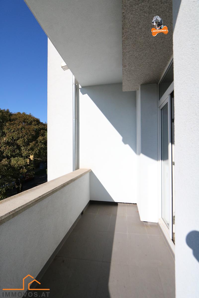 sonniger Balkon mit gemauerter Brüstung