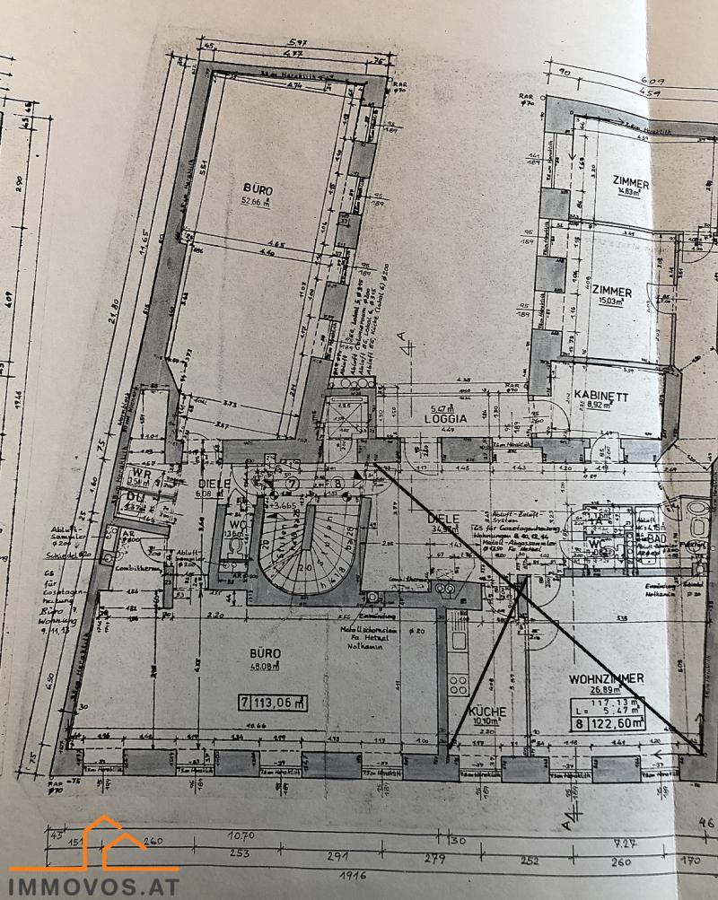 entkernter Plan einer Büronutzung