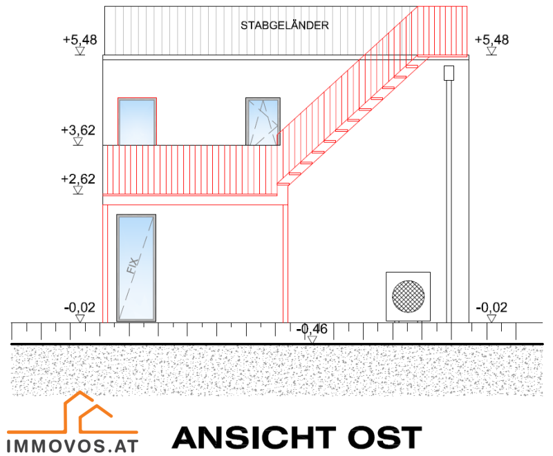 Seitenansicht Ostfassade mit Stiege